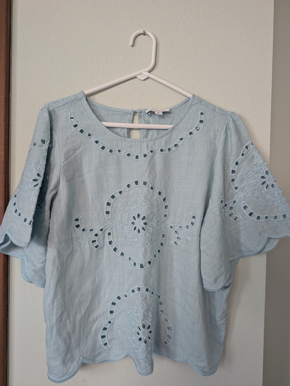 Light Blue Eyelet Embroidered Women's Top